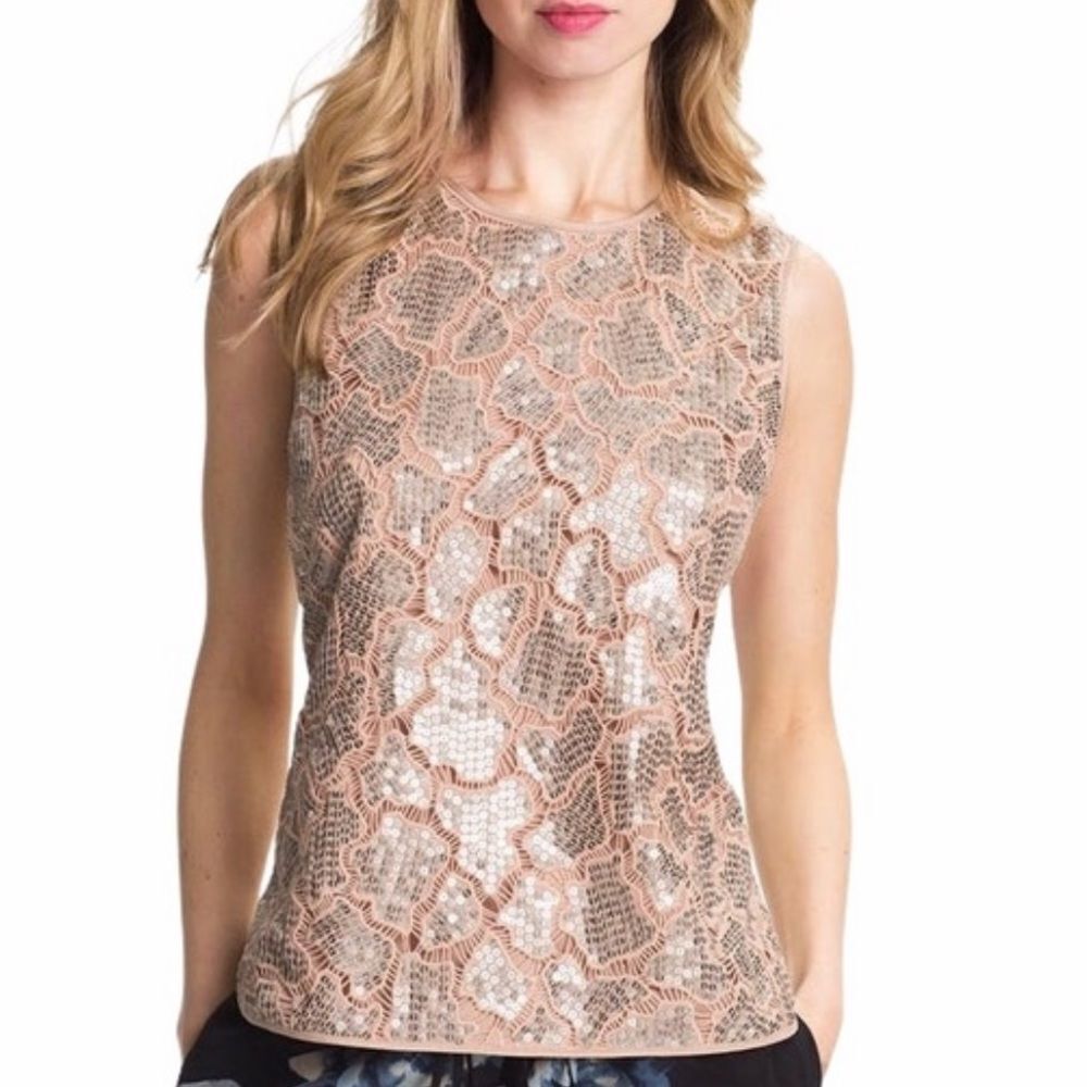 Rebecca Taylor Demi Peplum Sequin Shell Silk Tank Top Metallic Sleeveless Size 0